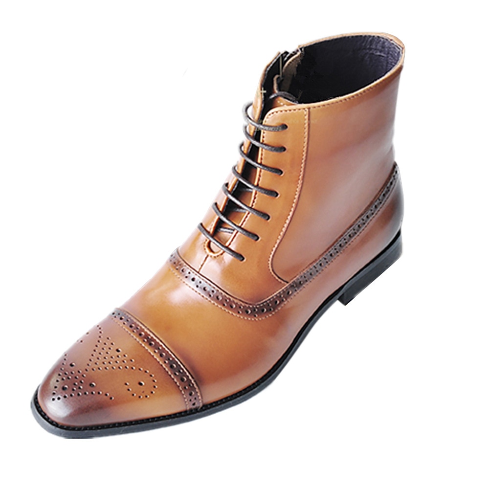 Heren bruine imitatieleren brogue enkellaarsjes – vintage veterontwerp met wingtip-details en duurzame zool voor formele en informele gelegenheden 2025 - $59.99 –P5