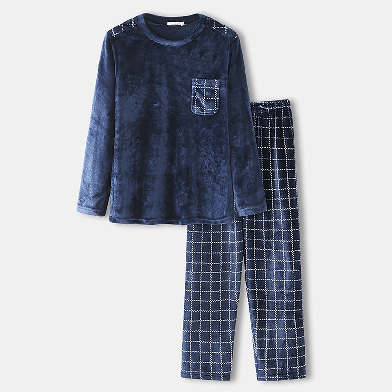 Hombre Ropa de salón Pijama Conjunto pijama Top y pantalón de pijama 2 Piezas Plaid Elegante Casual Confort Hogar Diario Franela Comodidad Cuello Barco Manga Larga Pullover Pantalón Cintura elástica 2025 - $48.99 –P1