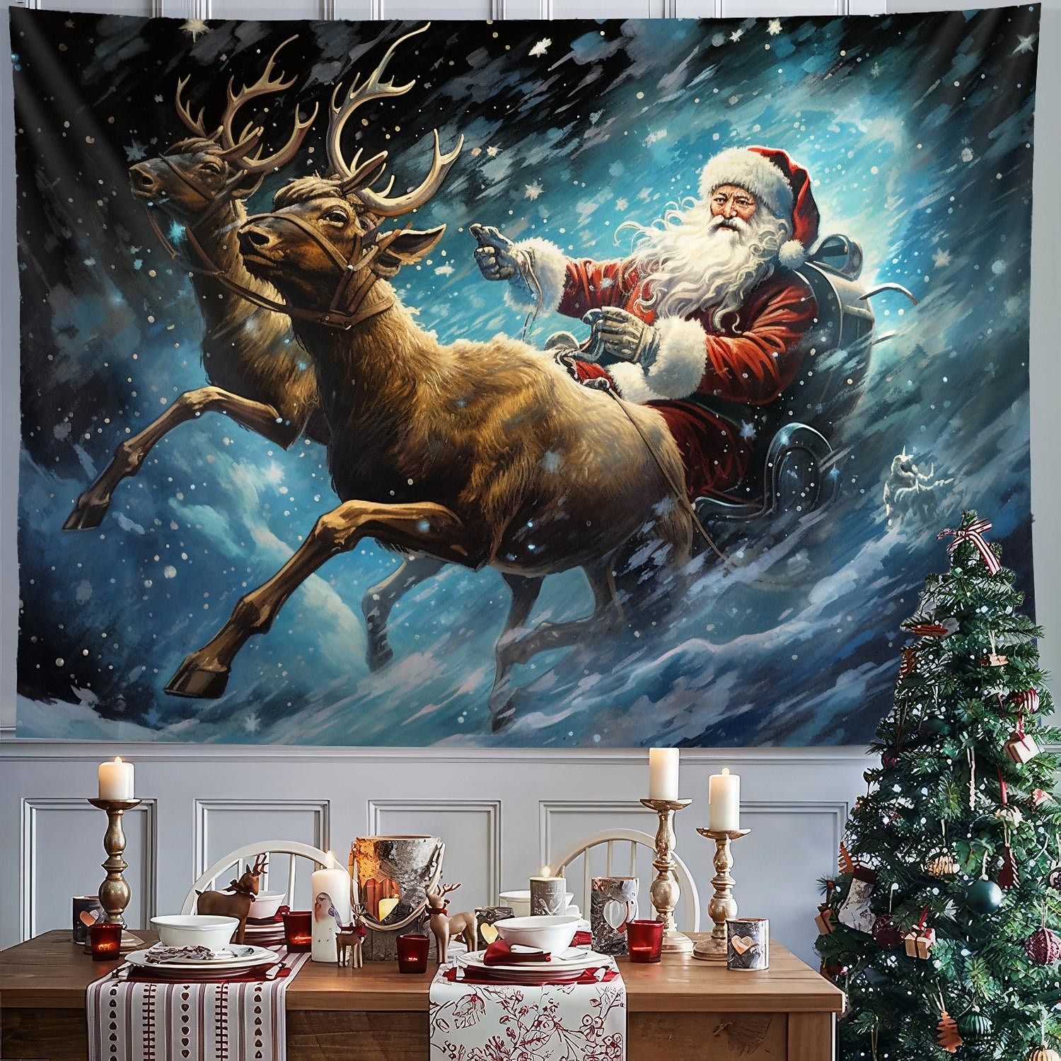 juledekorasjoner nisse slede hengende billedvev veggkunst jul stor billedvev veggmaleri dekor fotografi bakteppe teppe gardin hjem soverom stue dekorasjon 2025 - $14.49 –P16