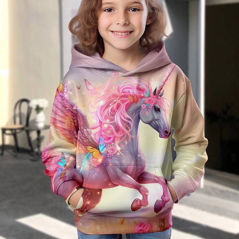 Dla dziewczynek 3D Zwierzę Jednorożec Bluza z Kapturem Długi rękaw Druk 3D Wiosna Jesień Zima Moda Moda miejska Godny podziwu Dzieci 3-12 lat Na zewnątrz Codzienny w pomieszczeniach Regularny 2025 - $18.99 -P5