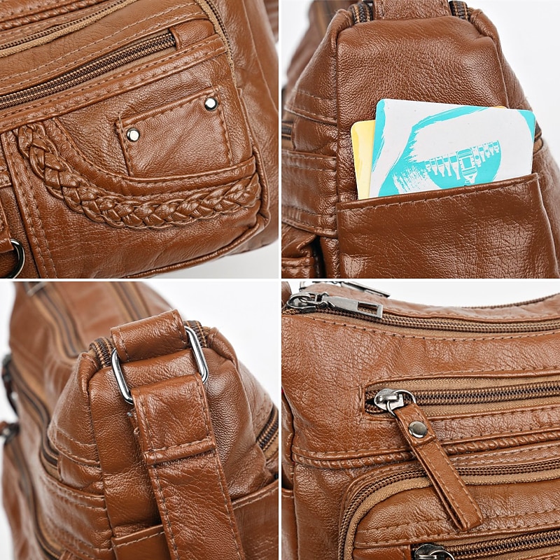 dámská vintage crossbody kabelka z umělé kůže s mnoha kapsami na zip – ležérní kabelka přes rameno pro každodenní nošení 2025 - $19.99 –P14