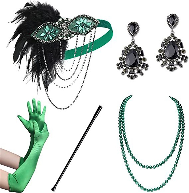 Szüret 1920-as évek A nagy Gatsby Flapper fejpánt Kiegészítő készlet Charleston Esküvői Vendég Toll Női Álarcos mulatság Esküvői fogadás Lánybúcsú Fesztivál Felnőttek Kesztyűk Fejpánt Minden évszak 2025 - $24.54 –P5