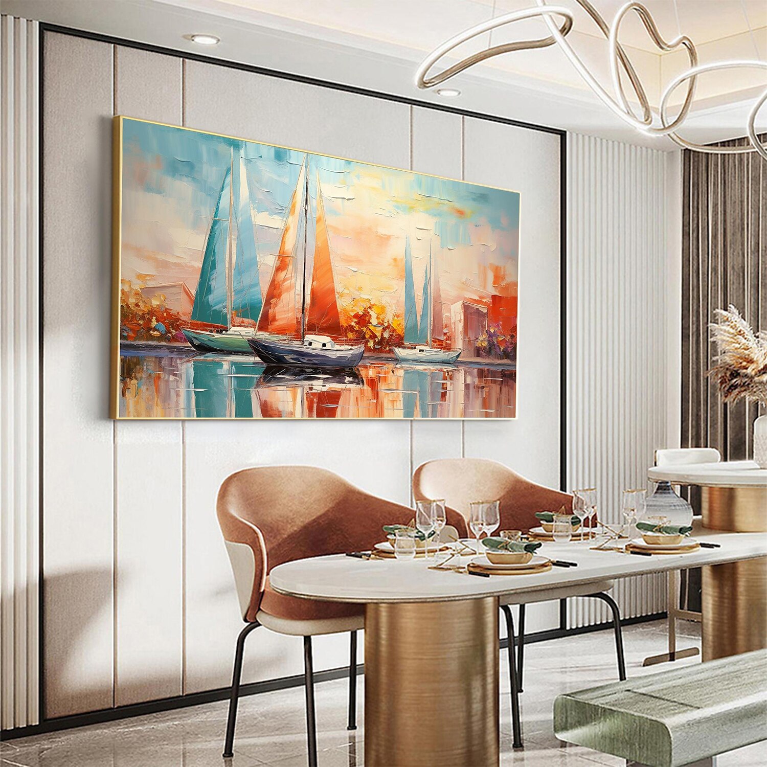 peinture à l'huile faite à la main toile mur art décor original voilier coloré en entier pour la décoration intérieure avec cadre étiré sans peinture de cadre intérieur de 2025 ? $158.99 –P2