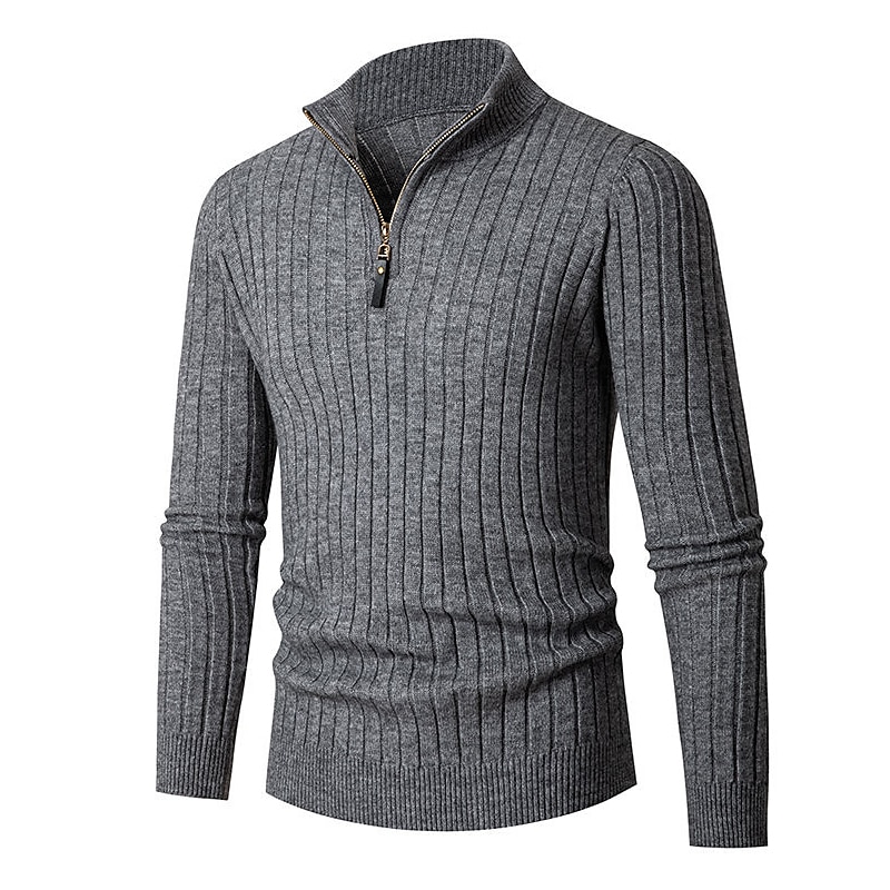 Men's Pullover Sweater Jumper Quarter Zip Pullover Sweater Jumper Ribbed Knit Regular Knit Plain Quarter Zip Modern Contemporary Work Daily Wear Clothing Apparel Fall & Winter Black White M L XL 2025 - $32.99 –P12