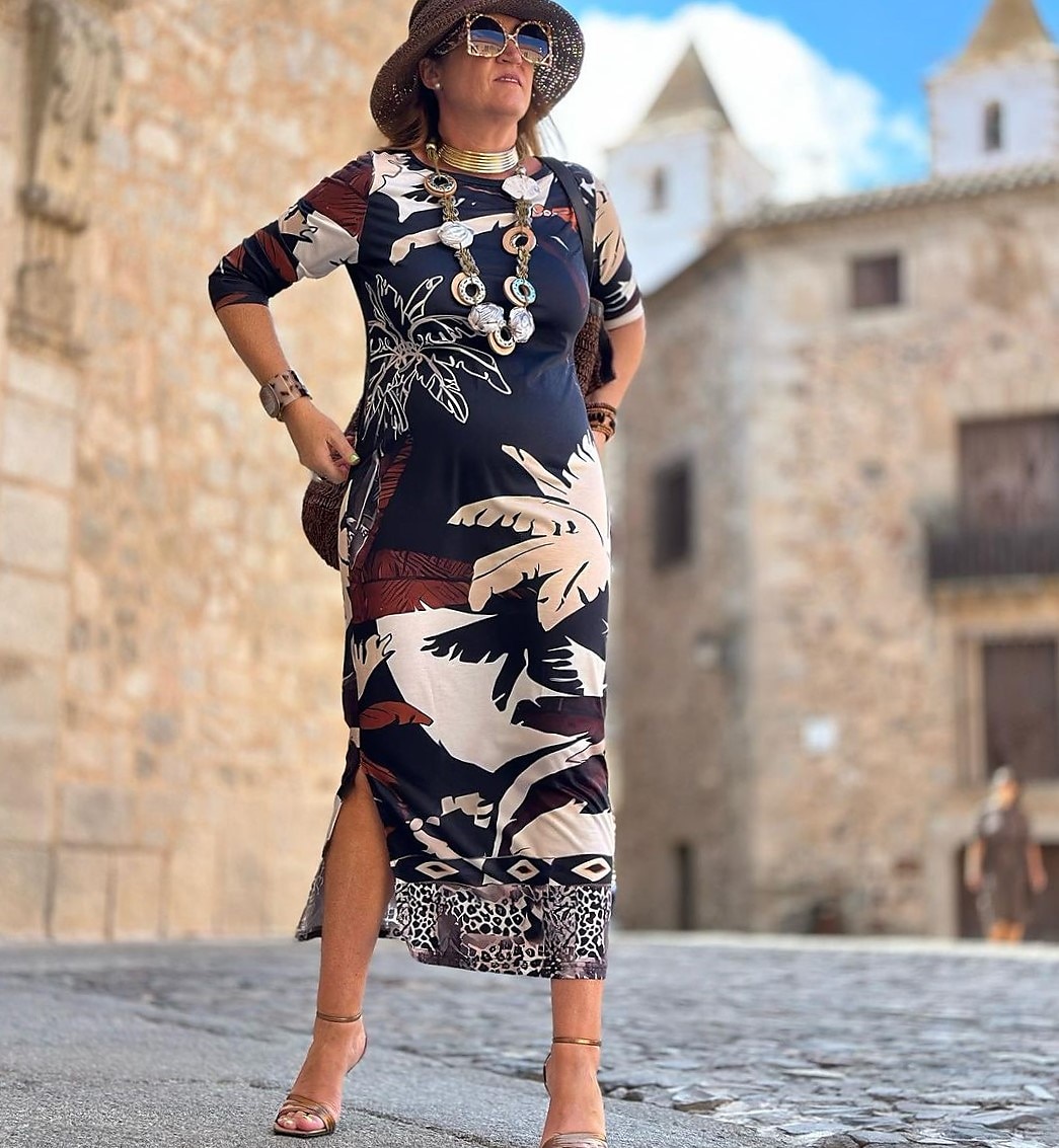 kvinners tre delt print crew neck maxi lang kjole daglig ferie langermet sommer våren 2025 - $6.59 –P6