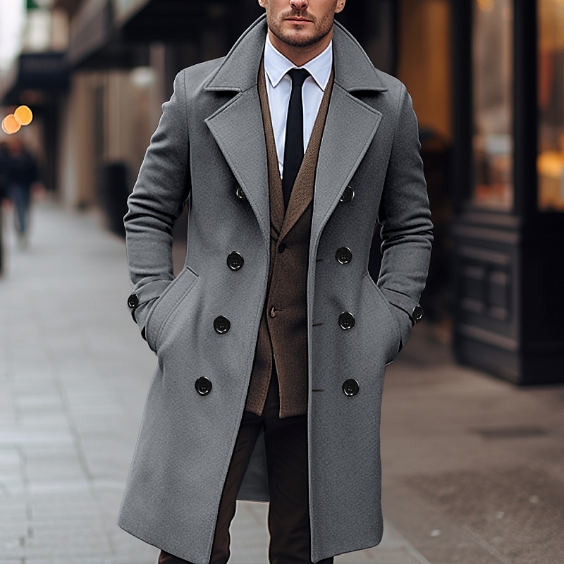Herr Vinterkappa Rock Peacoat Trenchcoat Utomhus Dagliga kläder Höst vinter 95% polyester 5% bomull Håller värmen Vindtät jacka Ytterkläder Kläder Mode Streetwear Slät Kavajslag Dubbelknäppt 2025 - $47.99 –P6