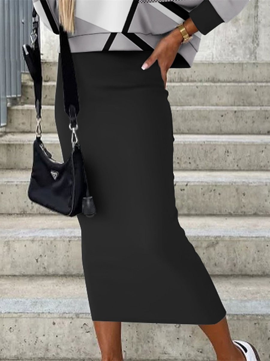 Pentru femei Set de rochii Rochie casual Set fuste Rochie teacă Modă Șic Stradă Floral Geometric Imprimeu Rochii Midi Manșon Lung În V În aer liber Vacanță Negru Alb Galben Toamnă Iarnă Potrivire 2025 - $34.99 –P12