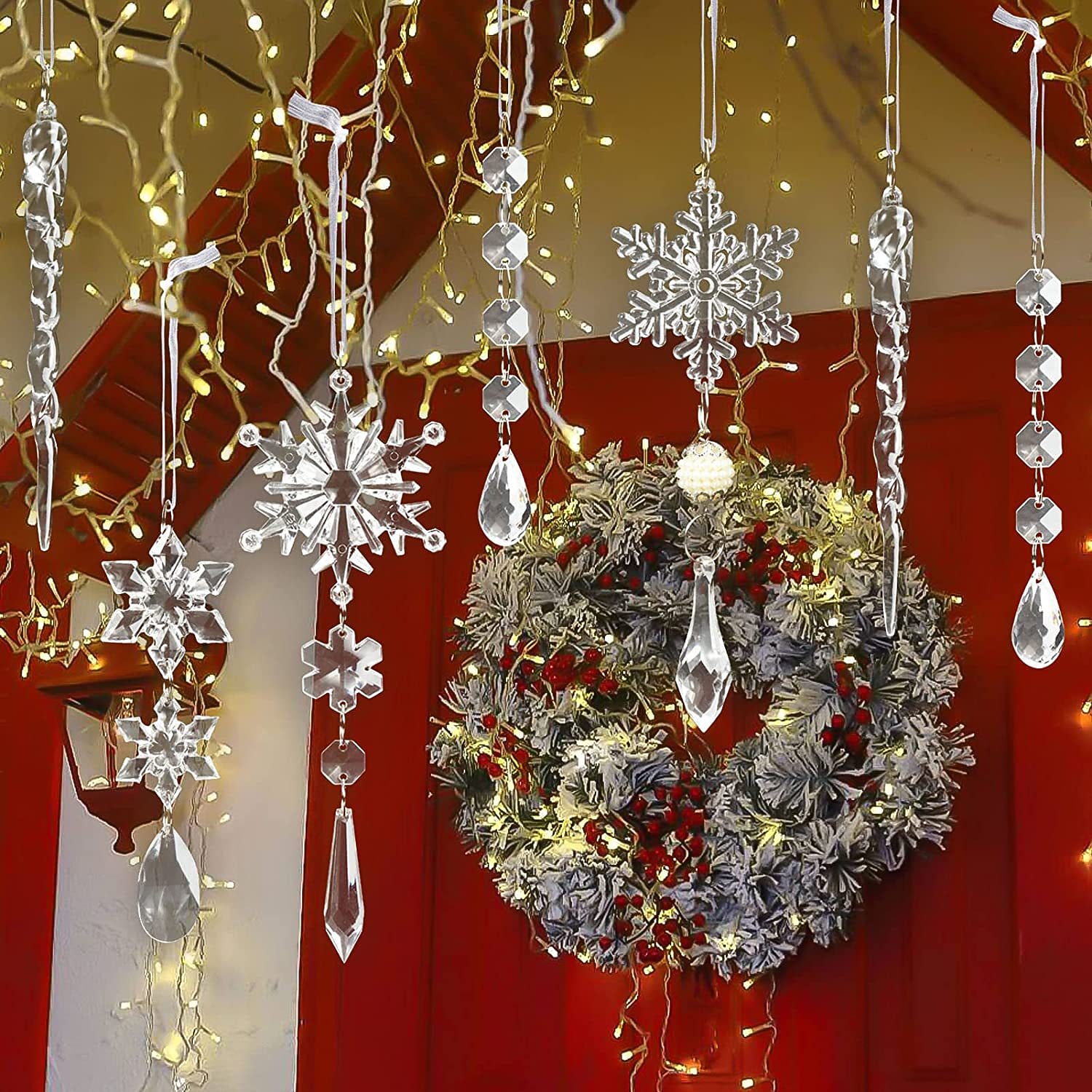 10 peças de enfeites de natal de cristal para decorações de árvores - enfeites de pingente de floco de neve de acrílico pendurados com pingentes de gota para decorações de cristais de lustre do país das maravilhas do inverno suprimentos de 2025 por $13.49 –P8