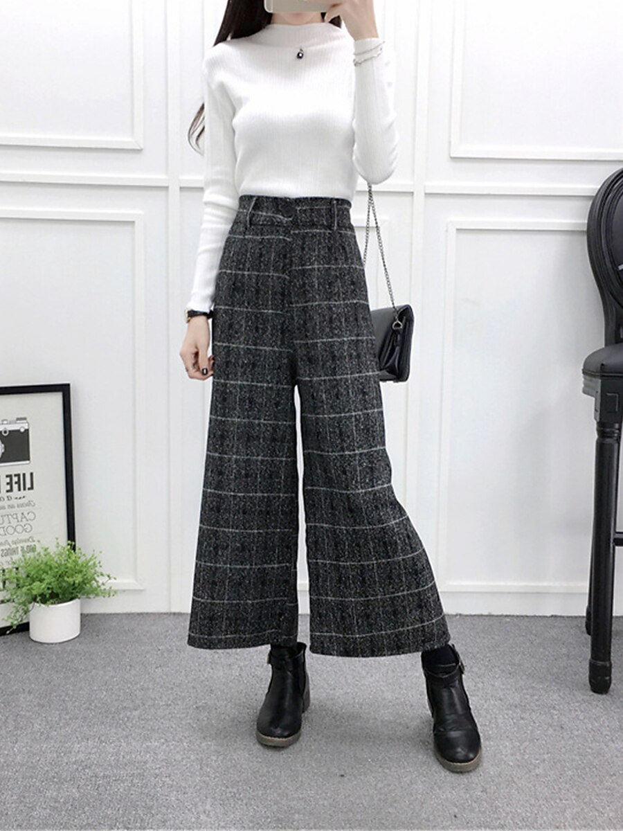 Women‘s Wide Leg Cropped Dress Pants Ankle-Length Fashion Streetwear Outdoor Street Light Gray Dark-Gray S M Fall Winter 2023 - US $32.99 –P17