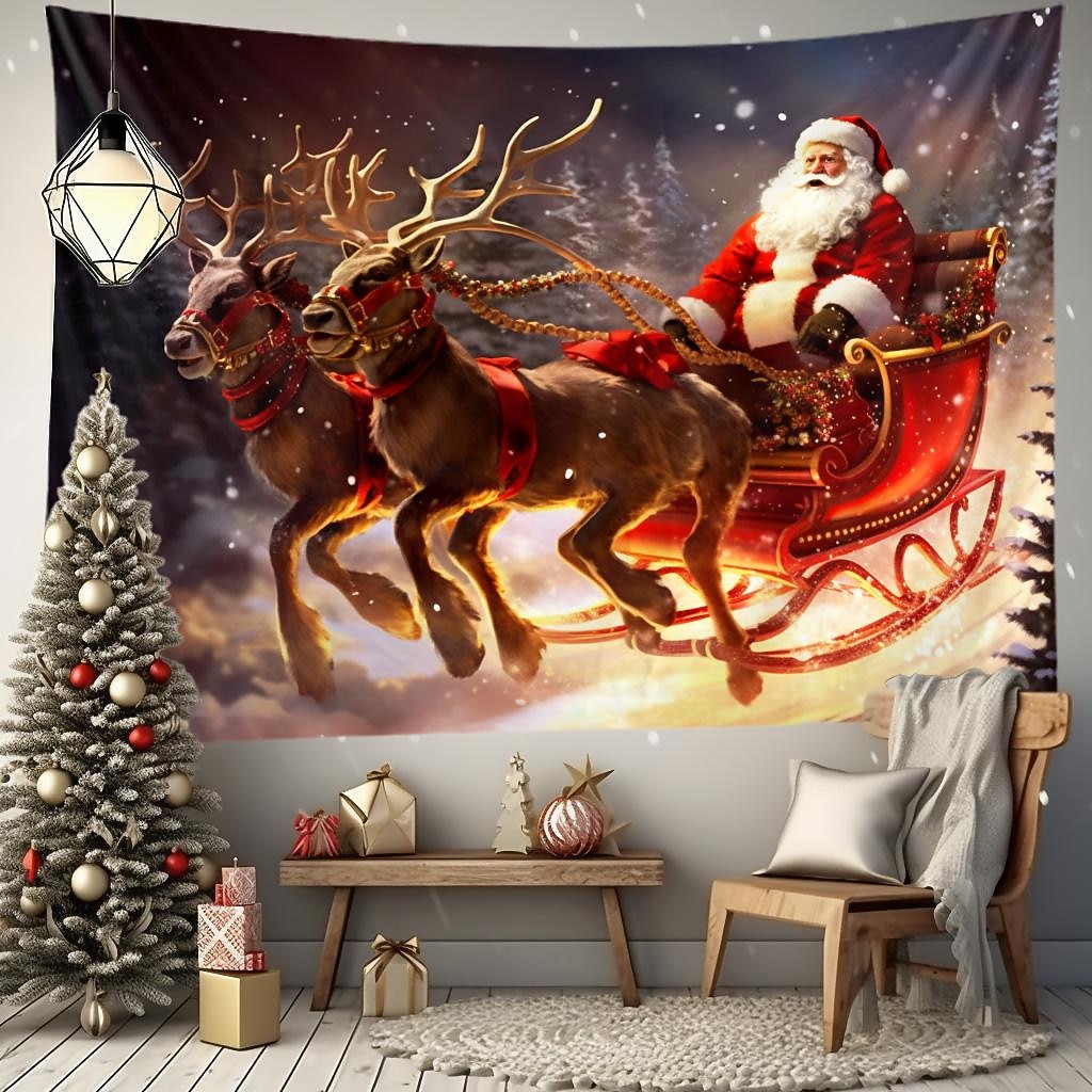 juledekorasjoner nisse slede hengende billedvev veggkunst jul stor billedvev veggmaleri dekor fotografi bakteppe teppe gardin hjem soverom stue dekorasjon 2025 - $14.49 –P19