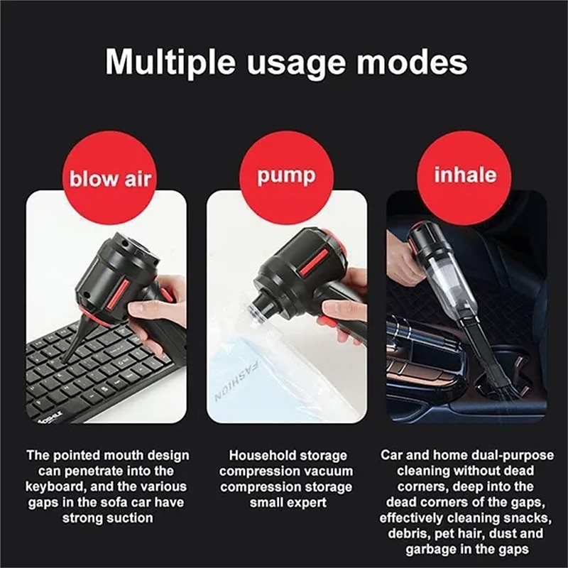 2025年 4-in-1 新しいコードレス車用掃除機 吹き飛ばしと吸引 多機能強力吸引 ミニワイヤレス車掃除機 ハンドヘルドエアダスター ウェットドライ使用 ホームオフィス車の掃除 ペットの毛の掃除に コレクション – $52.99 –P4