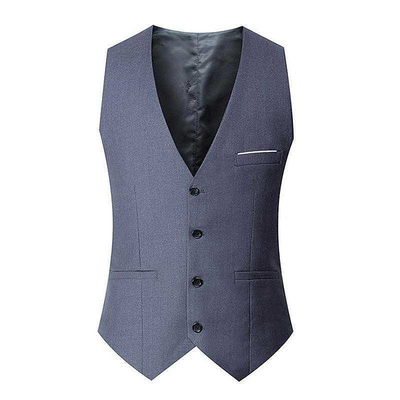 Herr Väst Företag Dagliga kläder Fest / afton Mode Grundläggande Vår & Höst Lappverk Polyester Bekväm Slät Enkelknäppt V-hals Normal Svart Rubinrött Marinblå Grå Väst 2025 - $17.99 –P5