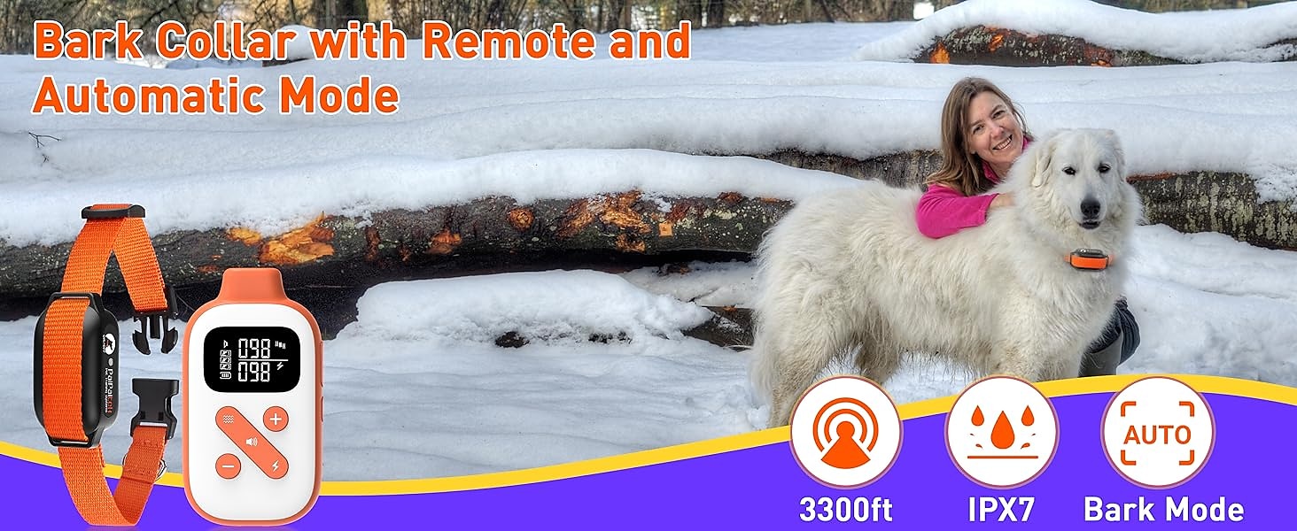 Bark Collar for Large Dogs with Remote 3300ft Range Bark and Training Collar Combo with 3 Modes Beep Vibrate Safety Shock 100% Waterproof Anti Bark Device for Dogs 2025 - $60.99 –P1