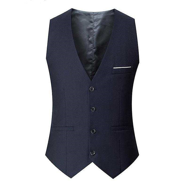 Herr Väst Företag Dagliga kläder Fest / afton Mode Grundläggande Vår & Höst Lappverk Polyester Bekväm Slät Enkelknäppt V-hals Normal Svart Rubinrött Marinblå Grå Väst 2025 - $17.99 –P1