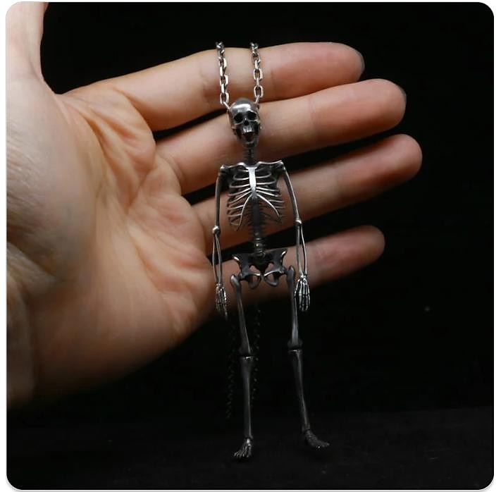 cadou de halloween 14 cm/5,51 inchi, pandantiv cu schelet pentru întregul corp din argint sterlind realizat manual - cadou de halloween 2025 - $23.99 –P3