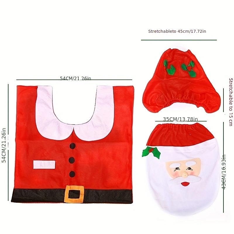 3 pièces/ensemble de décoration de salle de bain sur le thème du Père Noël, comprend une housse de siège de toilette, des tapis, une housse de boîte à eau et une housse de boîte de papier toilette, décoration de Noël. de 2025 ? $15.49 –P6