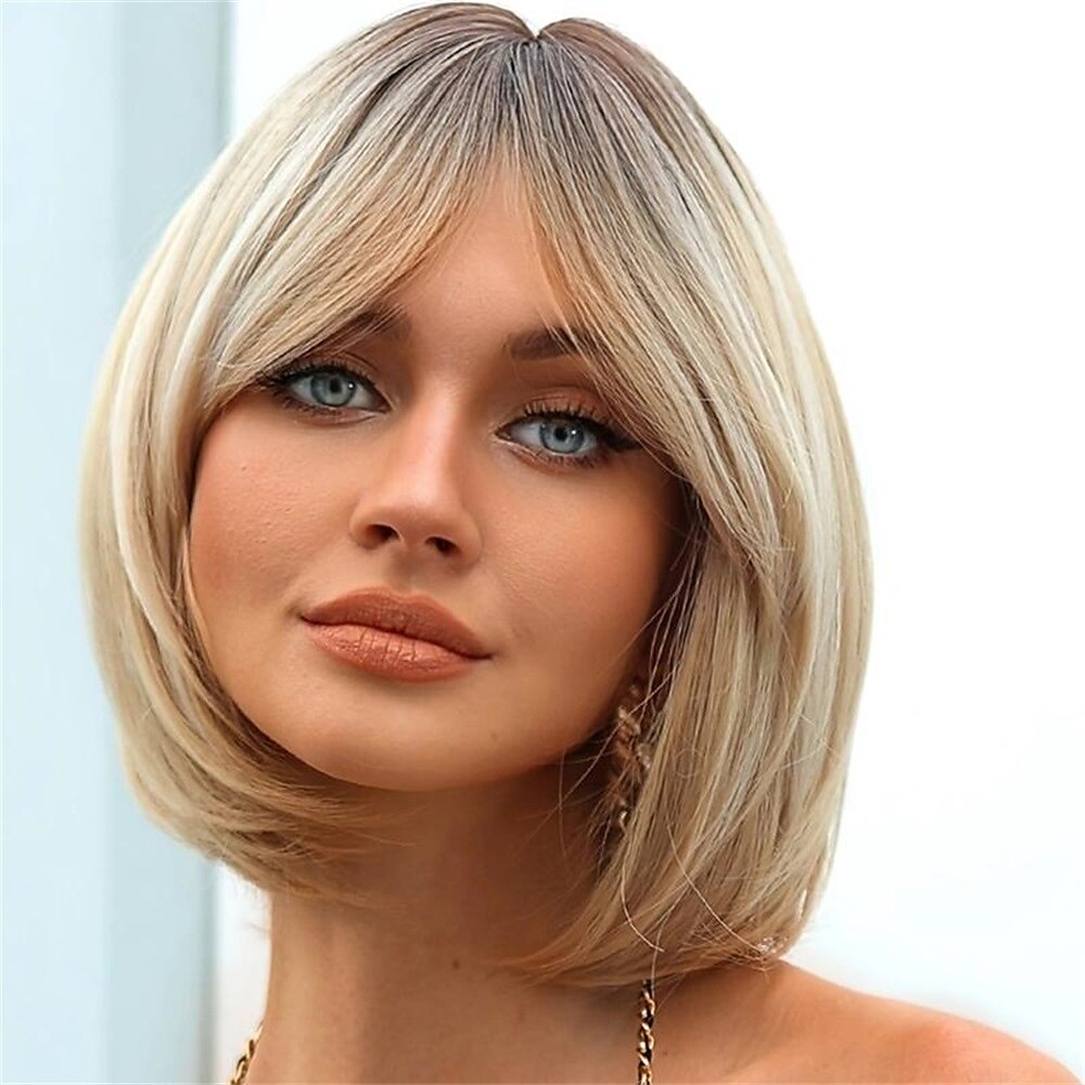 Synthetic Wig Straight Neat Bang Wig Short Light golden Synthetic Hair Women's Fashionable Design Soft Natural Blonde 2025 - $24.99 –P7