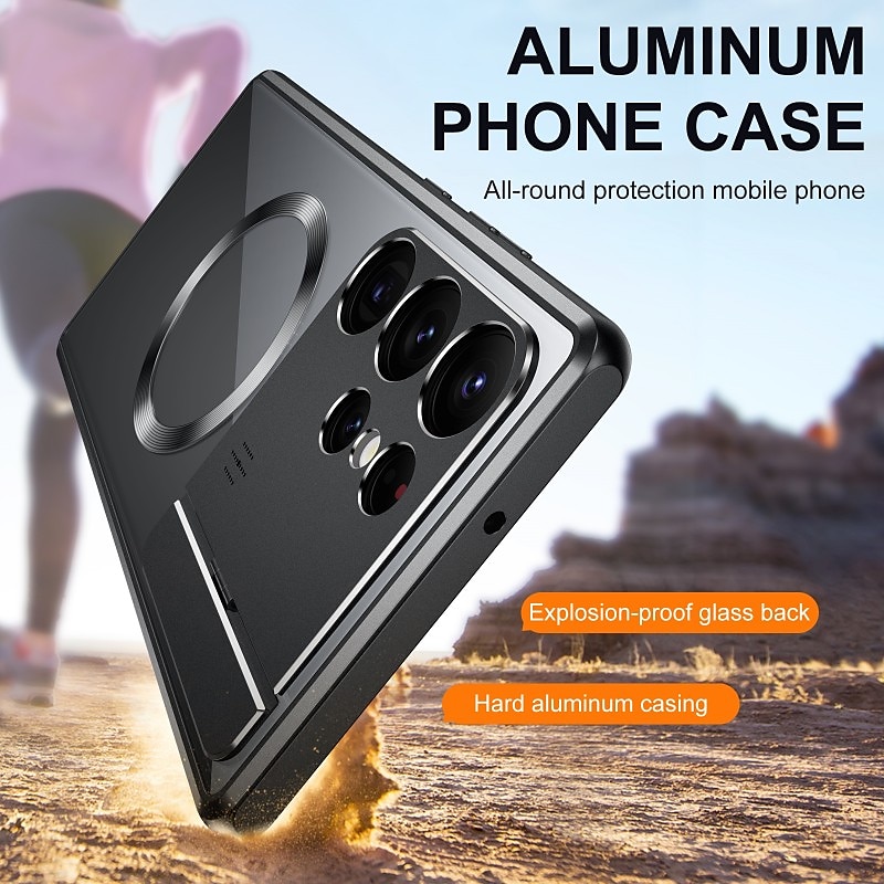Phone Case For Samsung Galaxy S25 Ultra S24 Ultra S23 Ultra S22 Ultra Back Cover Magnetic Adsorption Ultra Thin Case with Stand Holder Slim Translucent Transparent PC Metal 2025 - $29.99 –P4