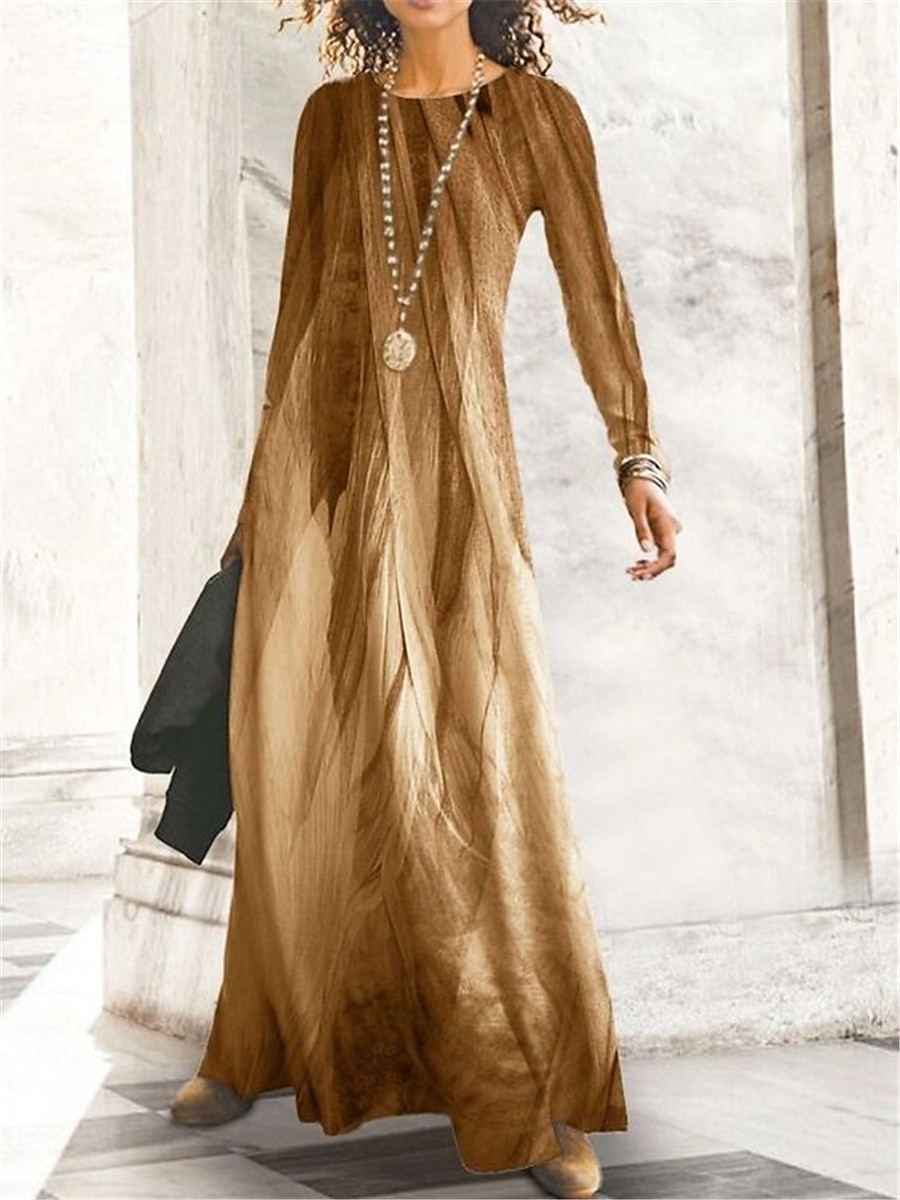 Damen Maxi Kleid Winter Kleid Shift Kleid A-Linien Kleid Mode Modern Reif Outdoor Täglich Date Reguläre Passform Ombre Langarm Rundhalsausschnitt Gelb Blau Lila Khaki Herbst Winter 2025 - $36.99 –P4