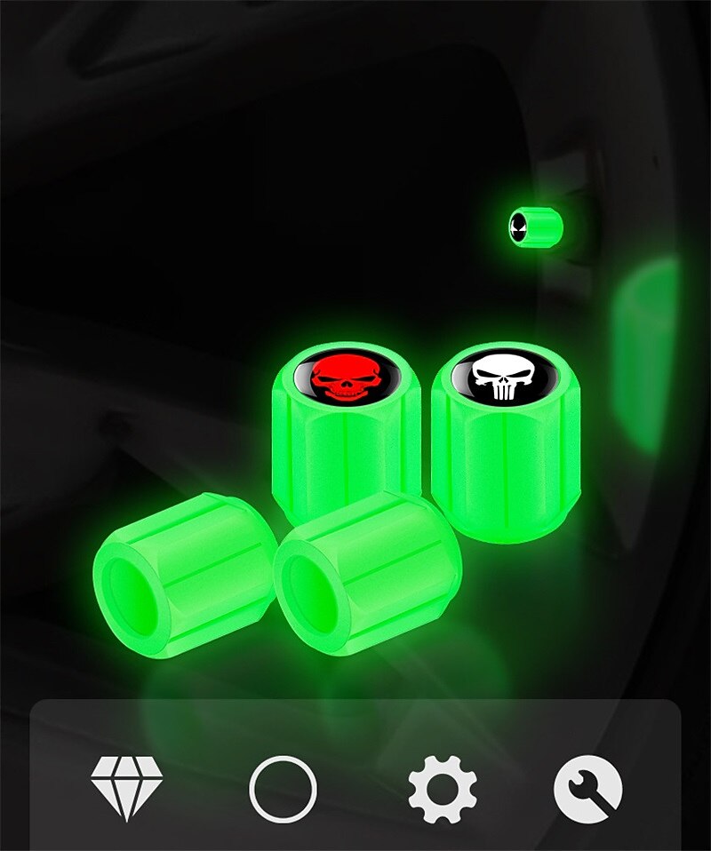 50pcs Fluorescent Skull Car Tire Valve Valve Stem Cover, ABS Corrosion Resistant Wheel Valve Cover, Glow In The Dark, Car Decoration Accessories 2025 - $10.99 –P4