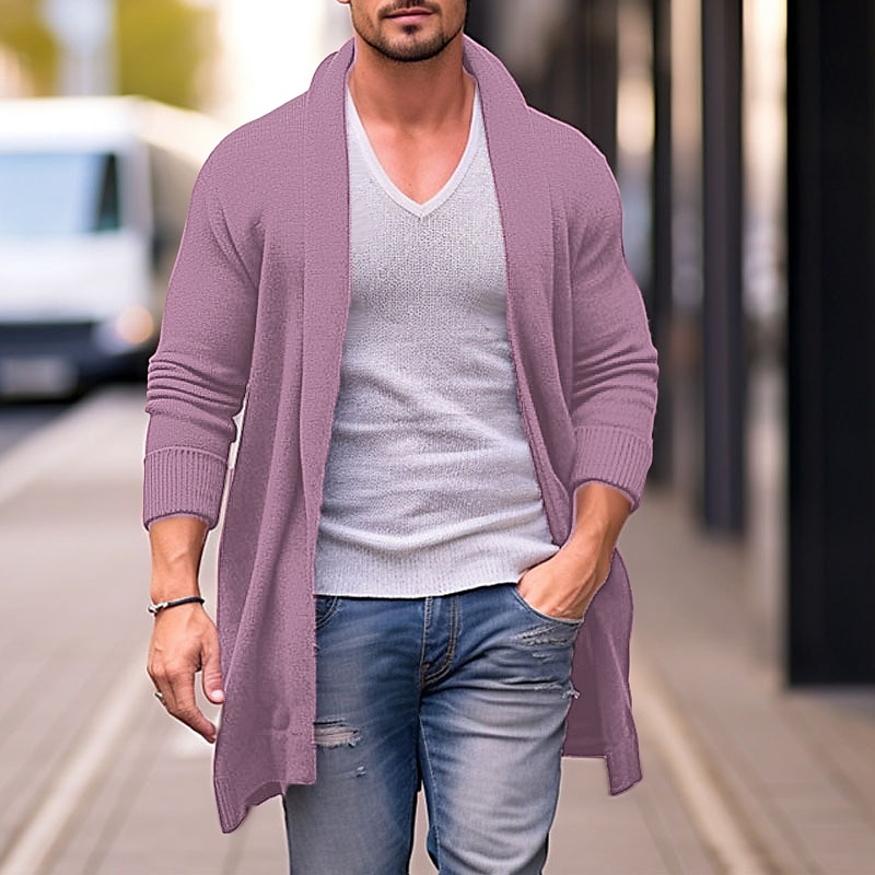 Men's Cardigan Sweater Fall Sweater Ribbed Knit Tunic Knitted Plain Shawl Collar Warm Ups Modern Contemporary Daily Wear Going out Clothing Apparel Fall & Winter Red Blue M L XL 2025 - $33.99 –P5