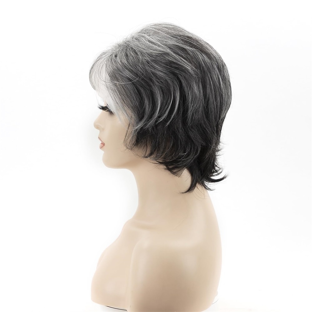 Short Grey Pixie Cut Wigs for Women layered Synthetic Hair Mixed Gray Wig with White Bangs Natural Wavy Wigs for Old Lady 2025 - $24.99 –P9