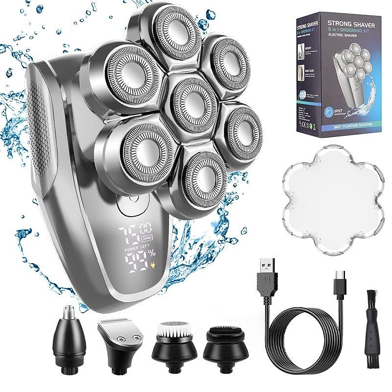 7d holicí strojek 5 v 1 holicí strojky na hlavu pro muže elektrický holicí strojek s chlupy v nose zastřihovač kotlet voděodolný mokrý/suchý set pro pánskou péči s LED displejem 2025 - $51.99 –P1