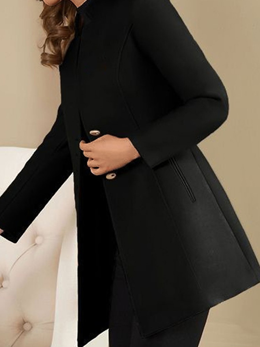 Women's Wool Blend Blazer Winter Coat Single Breasted Stand Collar Pea Coat Fall Slim Fit Thermal Warm Overcoat Formal Stylish Modern Jacket Long Sleeve Black Red 2023 - US $38.99 –P5