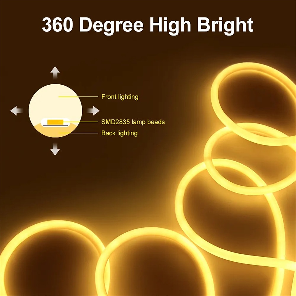 360 Round Neon Led Light Strip 220V-240V Tube Flexible Rope Lights Waterproof Holiday Home Decoration for Indoors Outdoors DIY Decor 2025 - $23.99 –P3