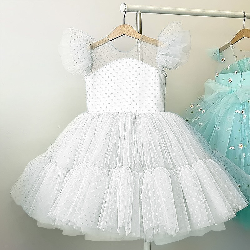 Copii Fete Rochie de petrecere Culoare solidă Manșon scurt Performanță Nuntă Zi de Naștere Dantelă Adorabil Prințesă Frumoasa Bumbac Midi Rochie de petrecere Primăvară Toamnă Iarnă 3-12 ani Alb Verde 2025 - $52.99 –P8