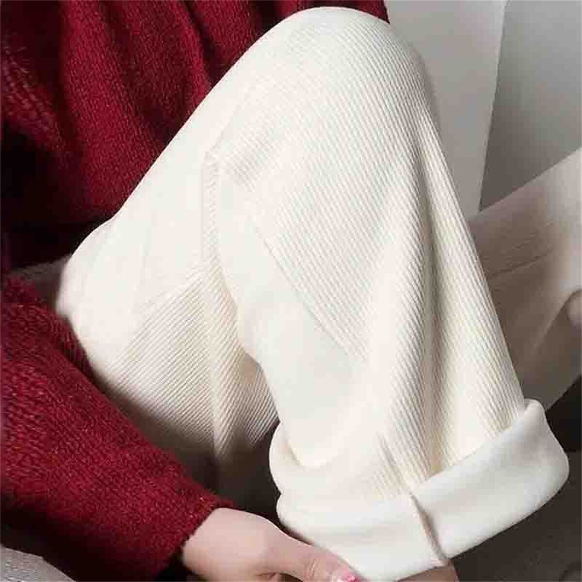 Women's Wide Leg Pants Fleece Trousers Baggy Full Length Micro-elastic High Waist Fashion Streetwear Outdoor Black Beige M L Fall Winter 2025 - $15.49 –P6