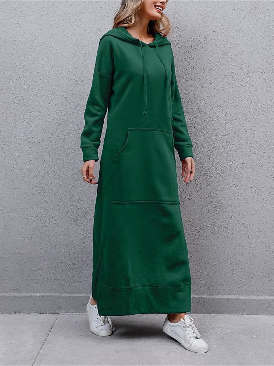 Per donna Abito casual Abito con cappuccio Abito lungo Abito lungo Giornaliero Essenziale Esterno Da mare Per uscire A V Tasche Tinta unica Standard Nero Borgogna Blu S M L XL XXL del 2025 a $31.99 -P16