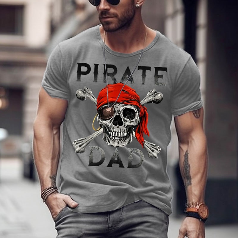 Camiseta Gráfica de Pai Pirata Masculina Design de Caveira Manga Curta Presente Engraçado para o Dia dos Pais de 2026 por $17.49 –P3