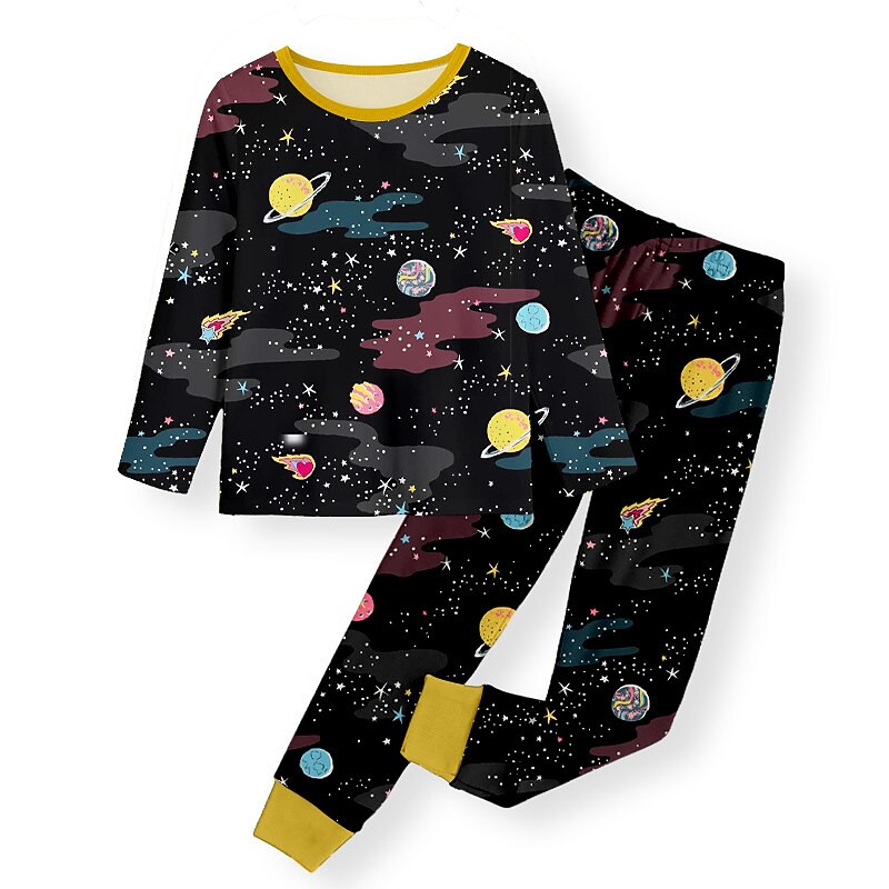 Pojkar 3D Galax Pyjamas set Långärmad 3D-tryck Höst Vinter Aktiv Häftig Dagligen Polyester Barn 3-12 år Rund hals Hem Casual Inomhus Normal 2025 - $16.49 –P2
