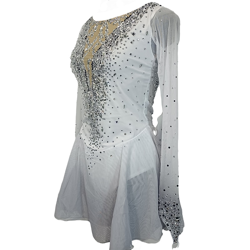 Φόρεμα για φιγούρες πατινάζ Γυναικεία Κοριτσίστικα Patinaj Φορέματα Λευκό Κουρελού Οπή για τον αντίχειρα Δίχτυ Σπαντέξ Ελαστικό Εκπαίδευση Εξάσκηση Επαγγελματική Ενδυμασία πατινάζ Κρύσταλλο / Στρας 2026 - $223.99 –P4