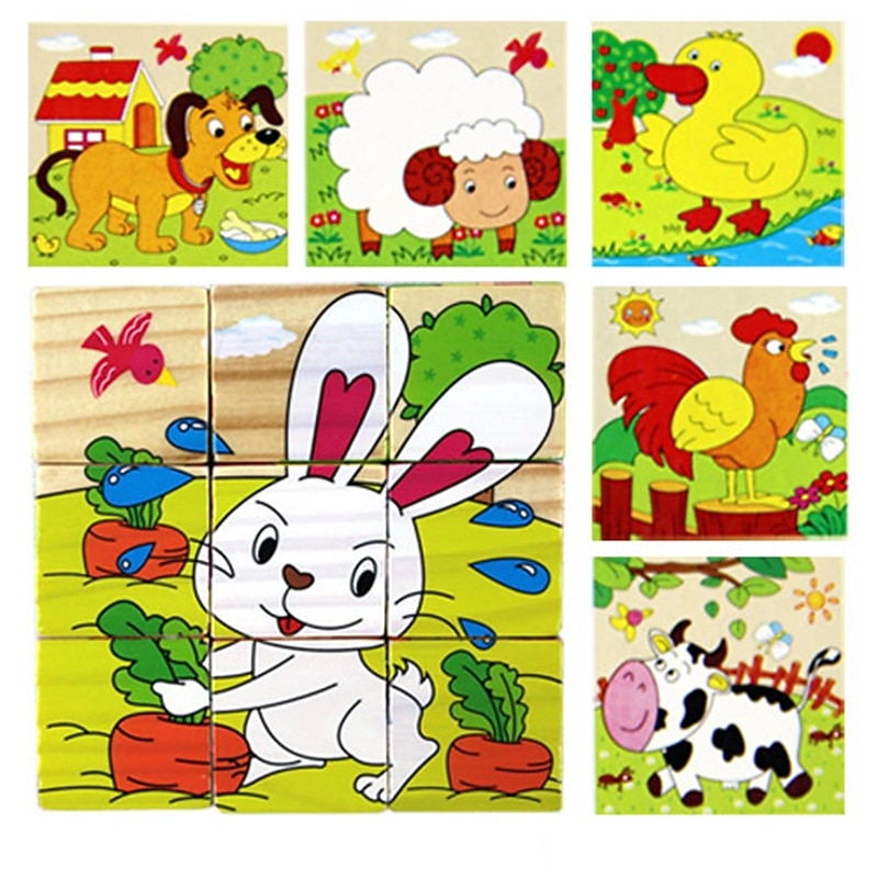 puzzle 3d din lemn pentru cadouri de aniversare pentru copii jucării puzzle pentru grădiniță bloc de construcție 3d din lemn pictură pe șase fețe 2025 - $23.99 –P12
