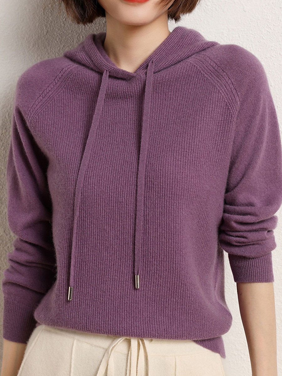 Dam Pullover tröja Stylish Ledigt Mjukt Ensfärgat Ribbad Huva Förstoringar Långärmad Vanliga toppar Sticka Utomhus Dagligen Utekväll Svart Kamel Höst Vinter 2025 - GBP £28.2 –P6