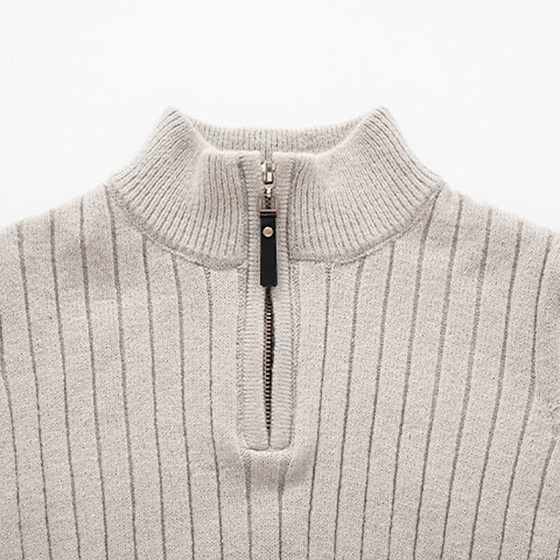 Men's Pullover Sweater Jumper Quarter Zip Pullover Sweater Jumper Ribbed Knit Regular Knit Plain Quarter Zip Modern Contemporary Work Daily Wear Clothing Apparel Fall & Winter Black White M L XL 2025 - $32.99 –P1