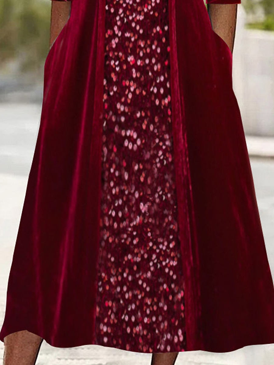 Women‘s Sequin Dress Velvet Dress Party Dress Sparkly Dress Christmas Midi Dress Wine Long Sleeve Sparkly Glitter Spring Fall Winter Crew Neck Fashion Winter Dress Wedding Guest 2023 - US $31.99 –P4