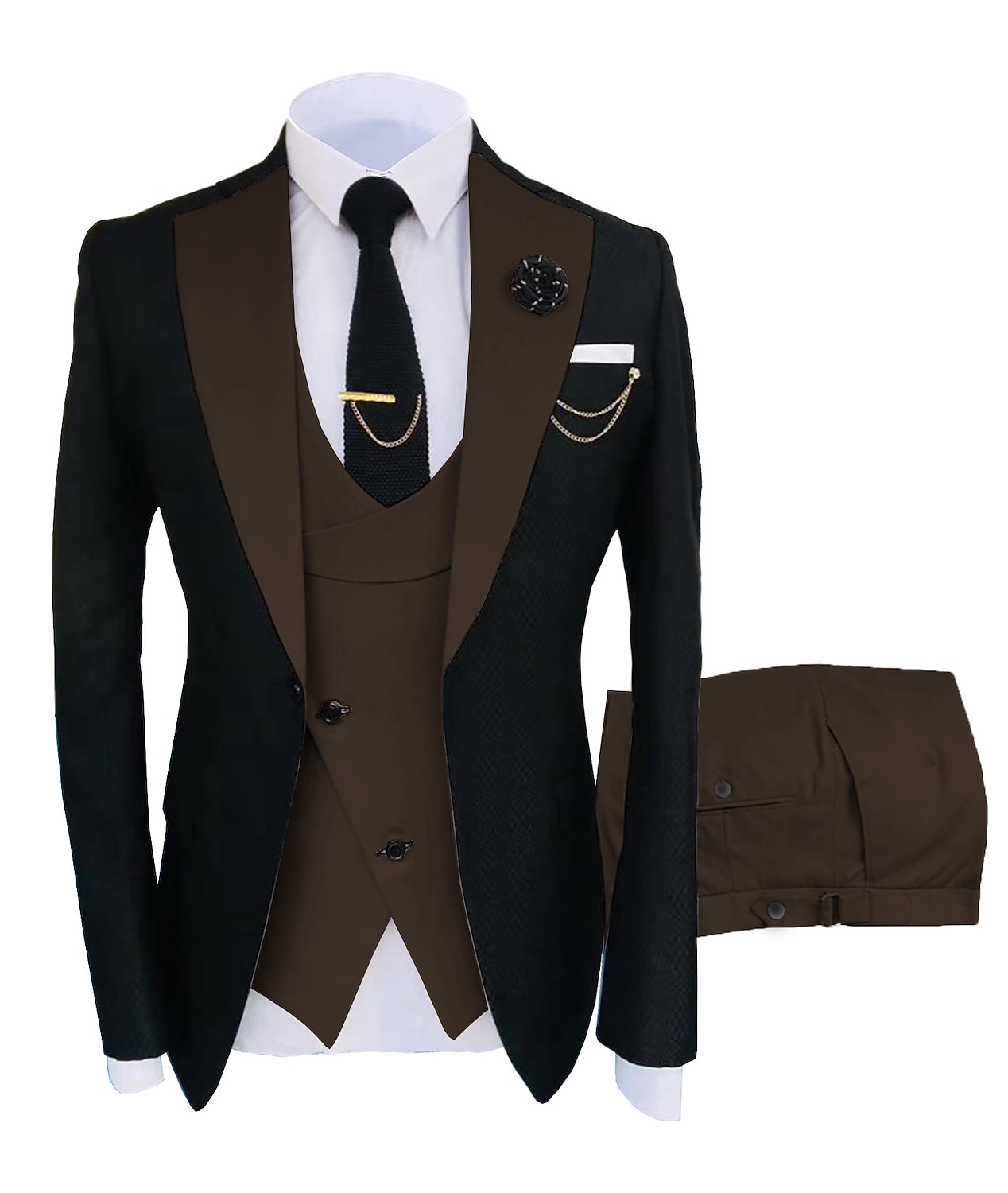 Pour des hommes Mariage Soirée Costumes Cranté Kaki foncé Noir + beige Couleur Unie Coupe sur mesure 3 pièces Simple boutonnage un bouton de 2025 ? $154.99 –P4