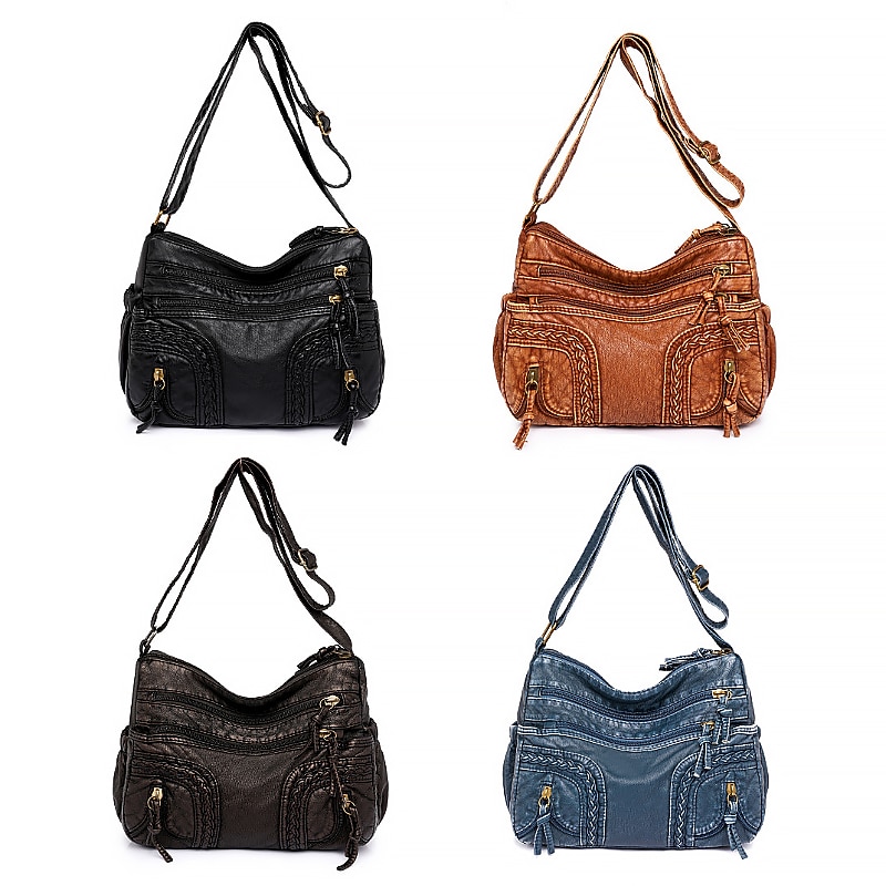 Bolso de hombro vintage de piel sintética marrón para mujer: bolso bandolera bohemio con múltiples bolsillos, elegante bolso de diario para uso informal y de viaje 2025 - $24.99 –P5