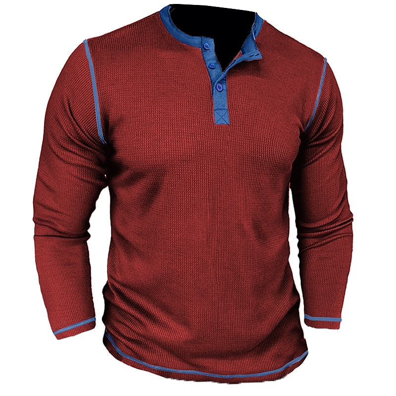 Férfi Gofri póló Gombos póló Póló Henley ing Hosszú ujj Henley Tavasz & Ősz Színes Raglan Sleeve Divat Dizájn Alap Vakáció Utca Alkalmi Sötétbarna Fekete Fehér Férfi felső póló 2025 - $9.39 –P6