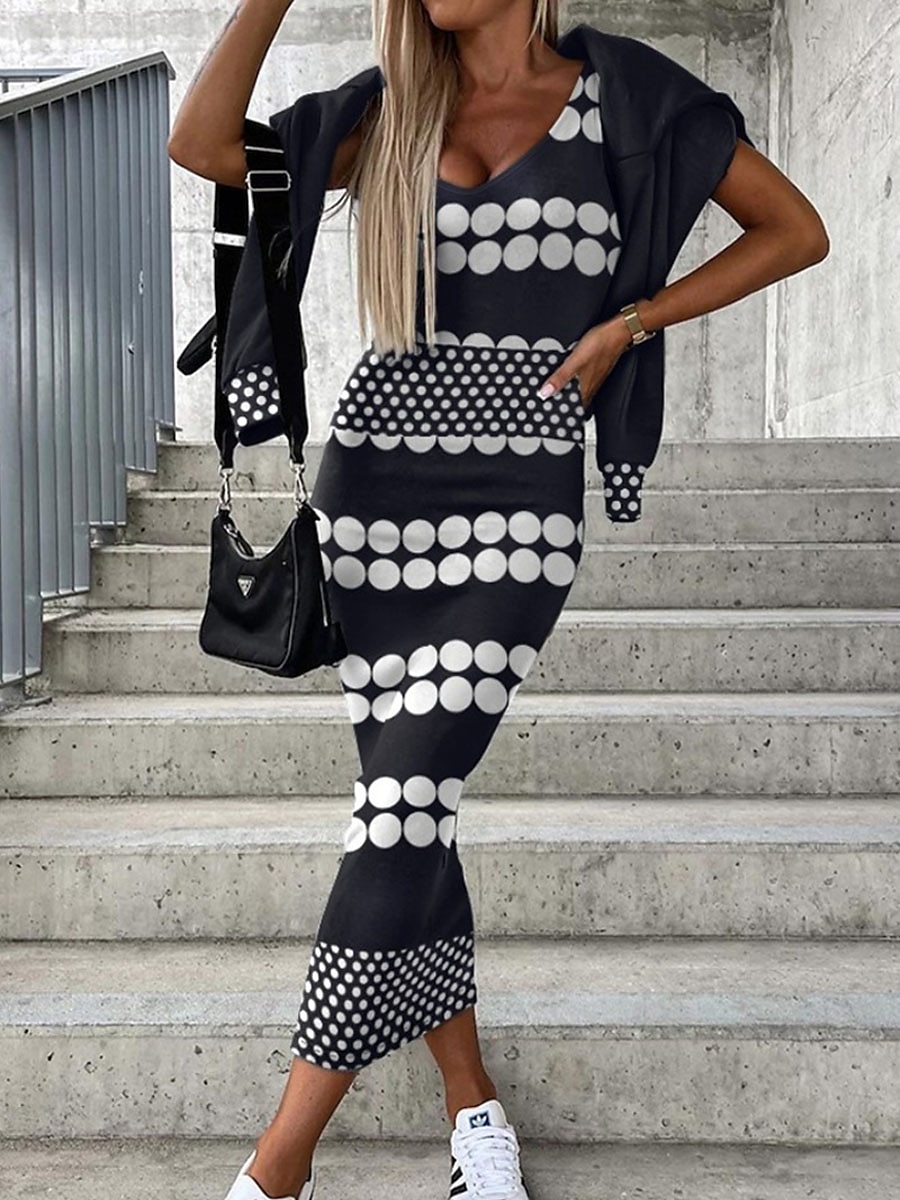 Pentru femei Set de rochii Rochie casual Set fuste Rochie teacă Modă Șic Stradă Floral Geometric Imprimeu Rochii Midi Manșon Lung În V În aer liber Vacanță Negru Alb Galben Toamnă Iarnă Potrivire 2025 - $34.99 –P6
