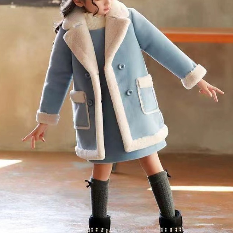 Barn Flickor Vinterkappa Sherpajacka Vinterjacka för barn Mode Knappar Prestanda Bomull Täcka Ytterkläder 4-12 år Vår Rodnande Rosa Blå 2025 - $37.99 –P2