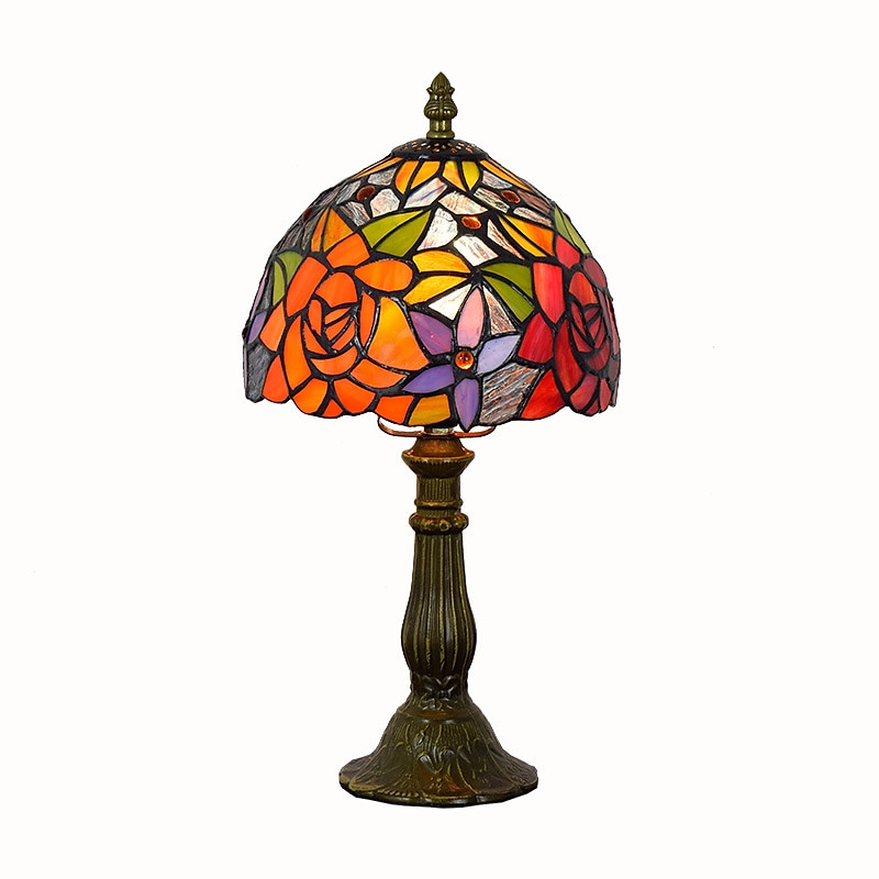 lampada da tavolo a led retro vintage barocco paralume in vetro mosaico colorato base di lusso e27 per comodino, camera da letto, scrivania del 2025 a $109.99 –P2