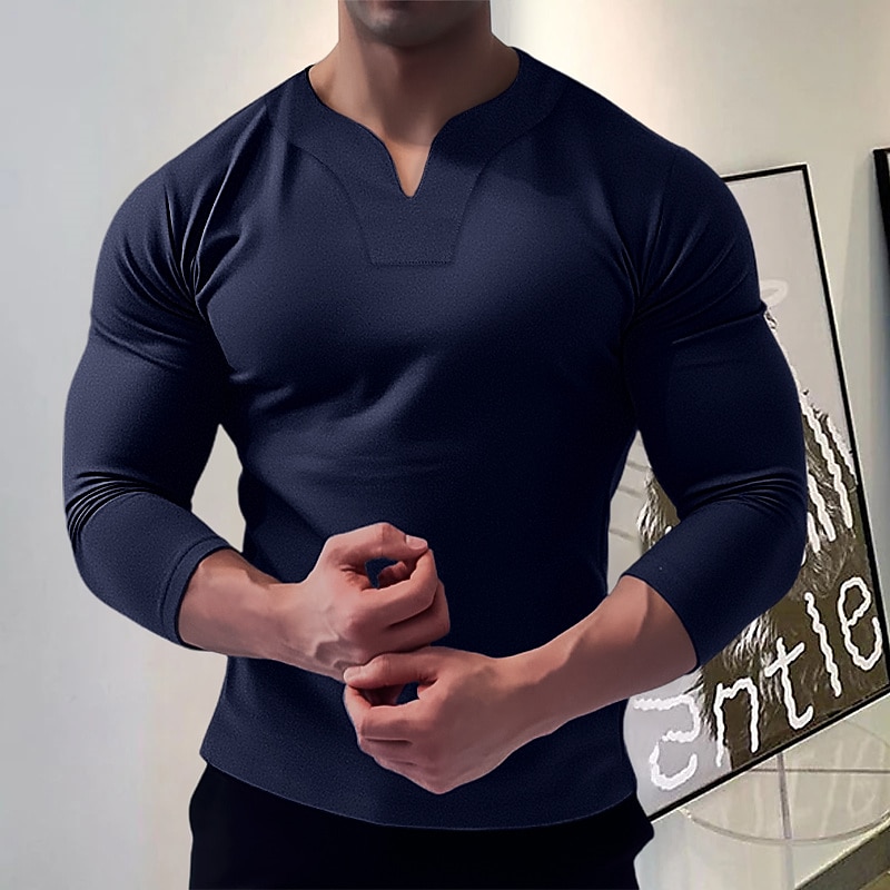 Herren T Shirt T-Shirt Langarmshirt Langarm V Ausschnitt Frühling & Herbst Einfach Mode Designer Basic Urlaub Straße Ausgehen Schwarz Weiß Marineblau Top T-Shirt für Herren 2025 - $13.49 –P7