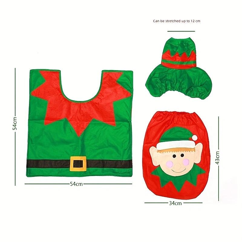 3 pièces/ensemble de décoration de salle de bain sur le thème du Père Noël, comprend une housse de siège de toilette, des tapis, une housse de boîte à eau et une housse de boîte de papier toilette, décoration de Noël. de 2025 ? $15.49 –P8