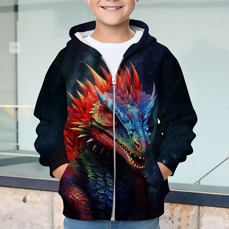 Boys 3D Animal Dinosaur Hoodie Coat Outerwear Long Sleeve 3D Print Fall Winter Fashion Streetwear Cool Kids 3-12 Years Outdoor Casual Daily Regular Fit 2025 - $18.49 –P3