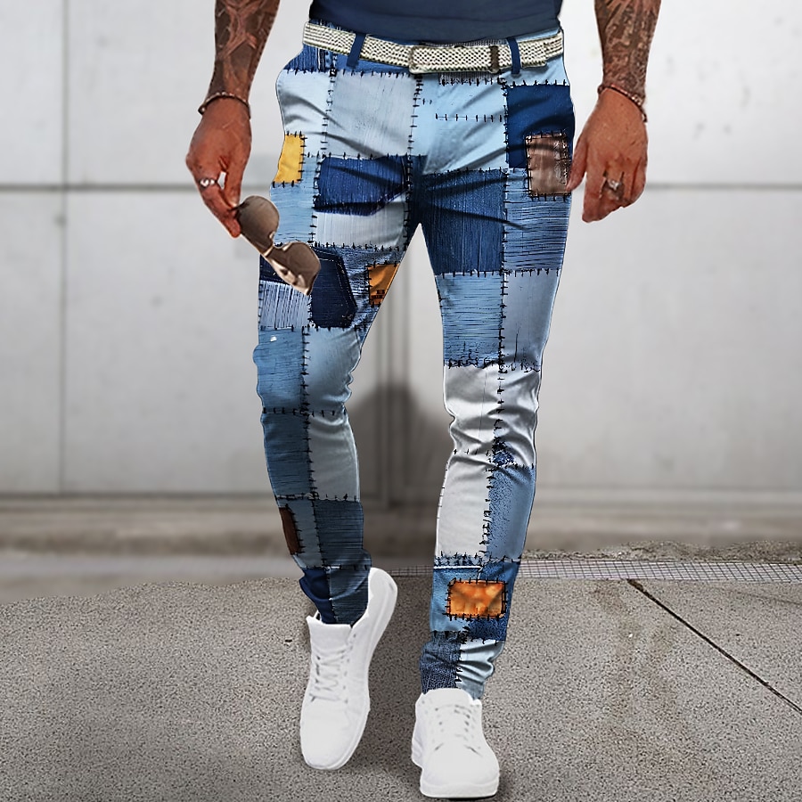 Patchwork Pattern Plaid Geometry Men's Business 3D Printed Dress Pant Trousers Classic Fit Flat Front Pant Navy Blue Mid Waist Outdoor Street Wear S TO 3XL 2025 - $35.99 –P10