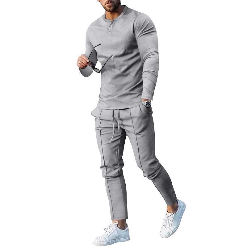 Herr Henleytröja T-shirtkostymer Träningsoverall Tennisskjorta Långärmad Henley Vår & Höst Slät Gymnastik Ledigt 2 st Semester Dagliga kläder Sportkläder Svart Vit Marinblå Topp t-shirt för män 2025 - $45.99 –P5